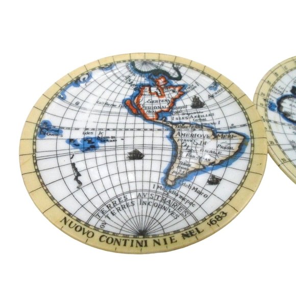 Plates Miniature Map 1683 Vintage Set of 7 4 New World 3 Old World 3 Inches - Picture 4 of 5